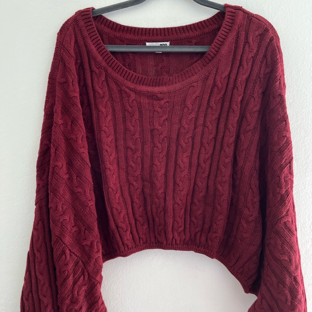 Maroon Cable Knit Cropped Sweater- Fashion Nova- Size 2X